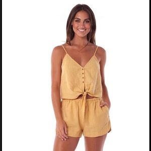 Rhythm Almalfi Mustard Yellow Button-Front Linen Tie Cami Top
